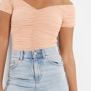 Peach Off-Shoulder Ruched Top